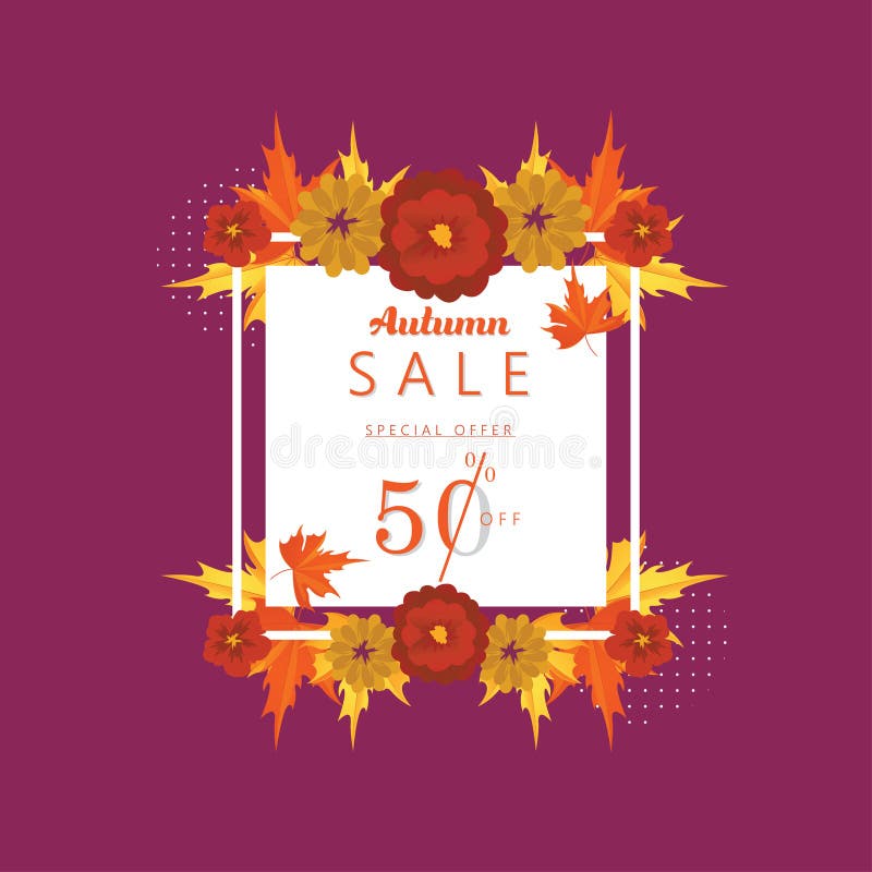 Autumn Special Offer Sale el 50 por ciento de la bandera del descuento y del ejemplo del vector del fondo ilustración del vector Autumn Special Offer Sale el 50 por ciento de la bandera del descuento y del ejemplo del vector del fondo ilustración del vector