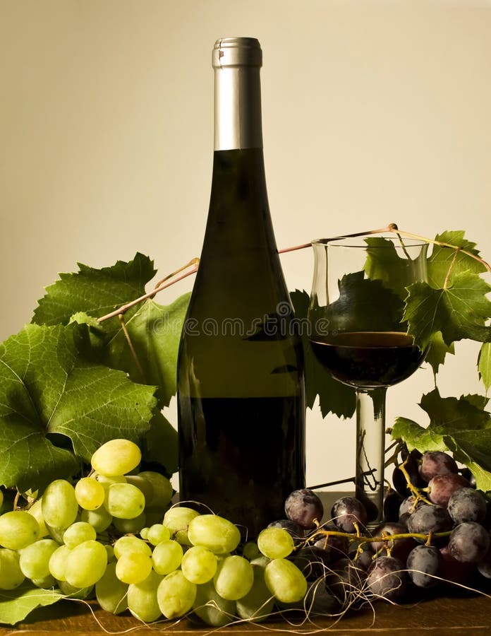 Autumn still life with wine and grapes