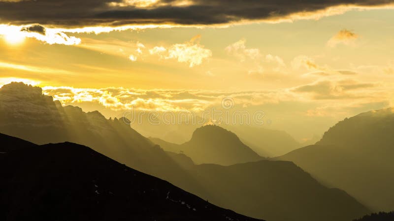 Autumn sunset in Dolomites mountains, Alps, Italy