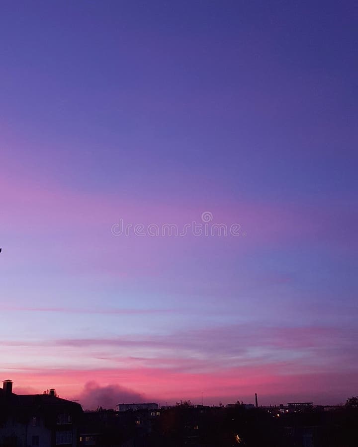 Autumn Sunset, Pink Blue Purple, Pink Sky, Azure Sky Stock Image ...