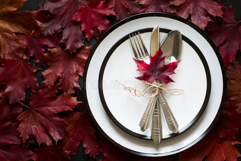 Autumn table setting stock photo. Image of leaf, autumn 79310698