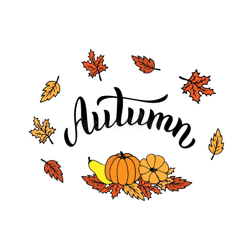 Autumn Text Card with a Leaves Frame and Pumpkins. Trendy Lettering ...