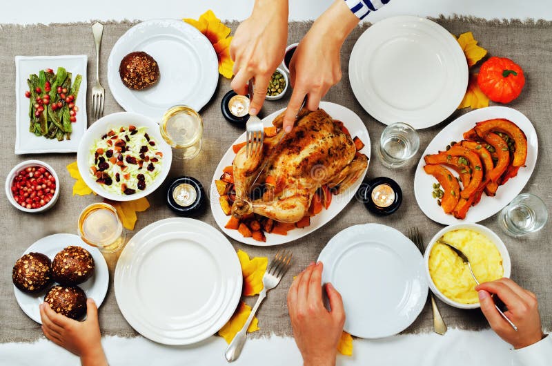 Autumn Thanksgiving Main Dish Celebration Family Concept Stock Photo ...