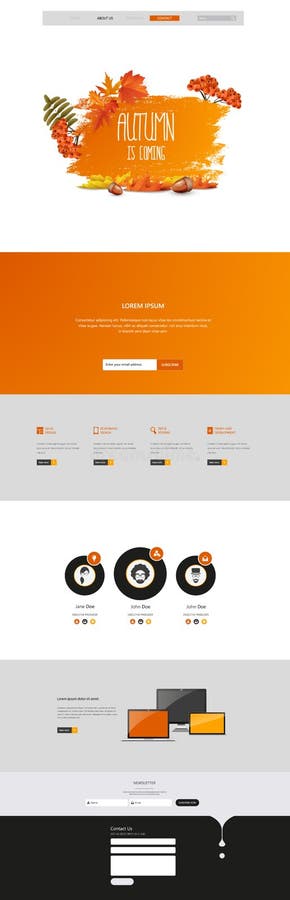 Autumn Theme Website Template: One Page Flat Design Style stock illustration