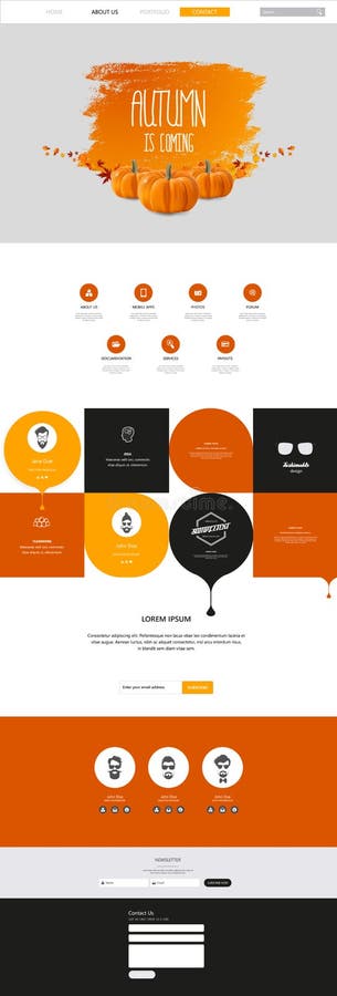Autumn Theme Website Template: One Page Flat Design Style royalty free illustration