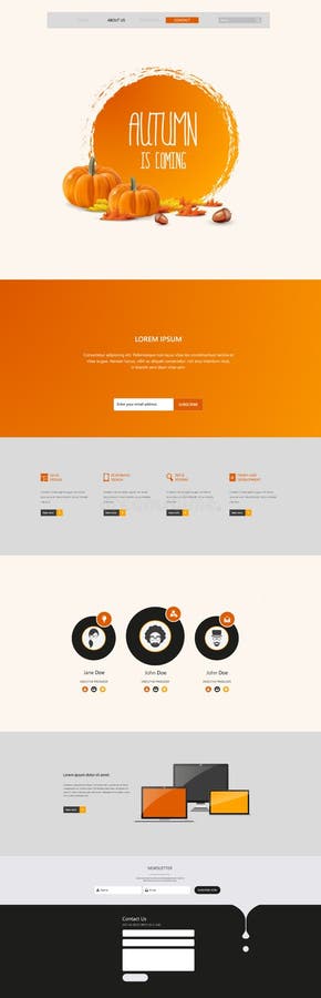 Autumn Theme Website Template: One Page Flat Design Style vector illustration