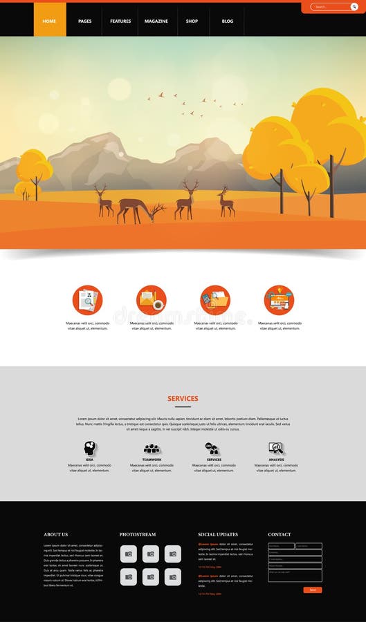 Autumn Theme Website Template: One Page Flat Design Style vector illustration