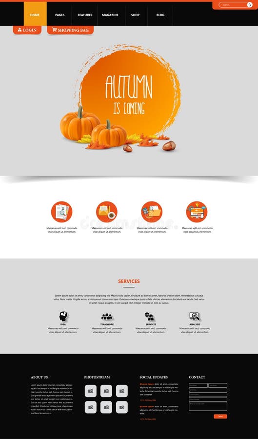 Autumn Theme Website Template: One Page Flat Design Style stock illustration