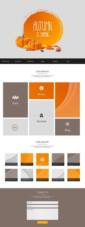 Autumn Theme Website Template: One Page Flat Design Style stock illustration