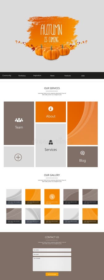 Autumn Theme Website Template: One Page Flat Design Style vector illustration
