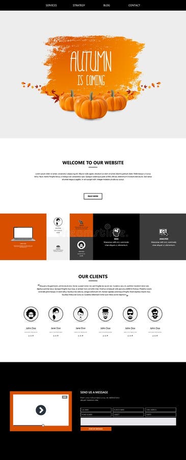 Autumn Theme Website Template: One Page Flat Design Style stock illustration