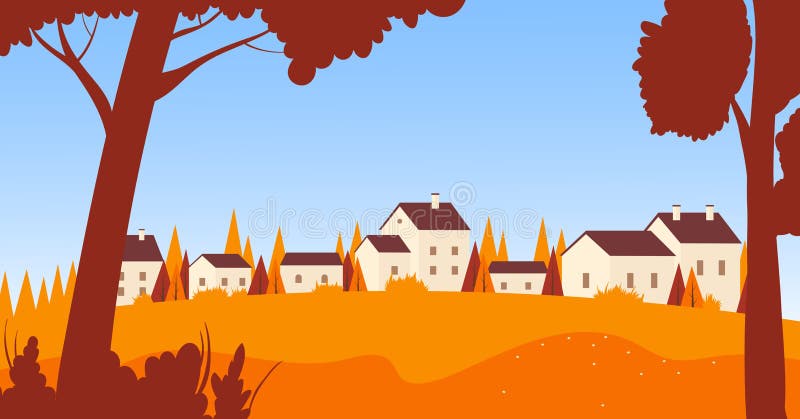 Autumn town, village or city urban landscape, skyline with residential building houses