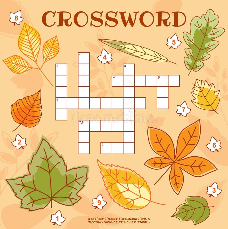 Autumn Tree Leaves Crossword Grid Worksheet Page Stock Illustration Autumn Tree Leaves Crossword Grid Worksheet Page Stock Illustration
