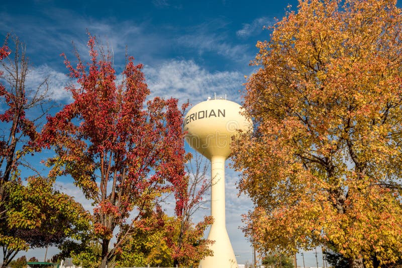 Autumn Trees and the Meridian Idaho Water Tower Stock Image Image of
