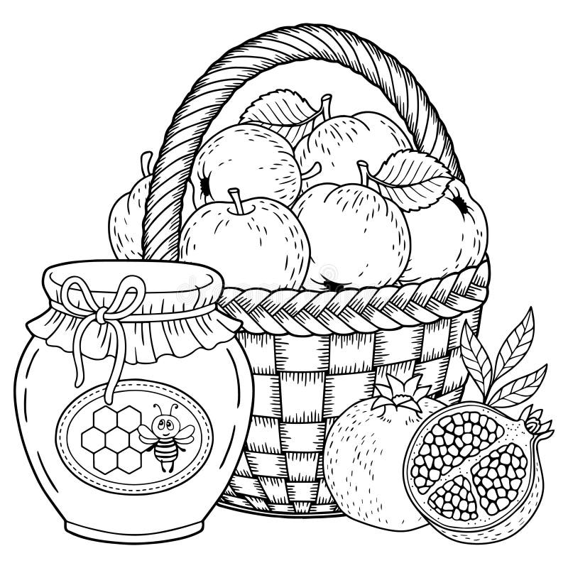 Download Autumn Vector Coloring Page For Adults. Black And White Background Silhouette. Harvest Of Ripe ...