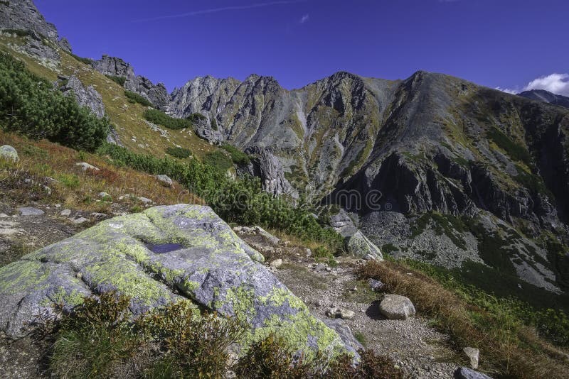 Autumn view of sunny mountains in High Tatras
