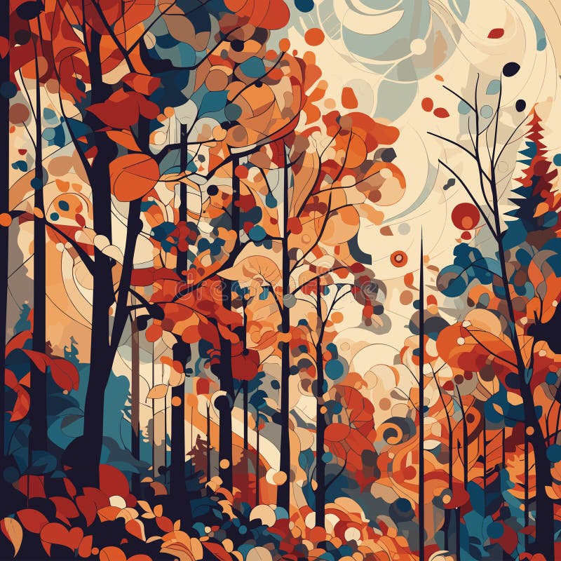 Autumn Whispers in the Woods - Abstract Vectorize Style - AI Generated