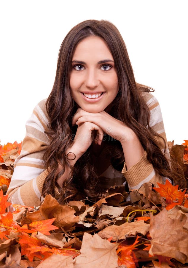 Autumn Woman Covered With Mapple Leaves Stock Image Image Of Closeup