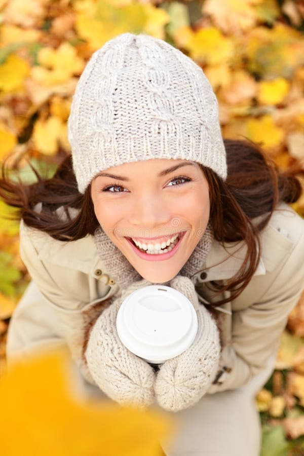 Autumn woman drinking coffee in fall forest royalty free stock photos Autumn woman drinking coffee in fall forest royalty free stock photos