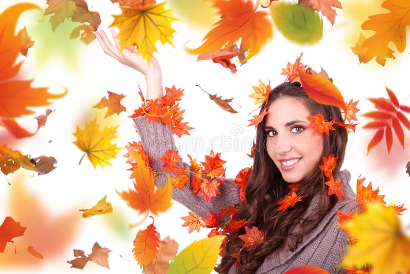 Autumn woman holding cone