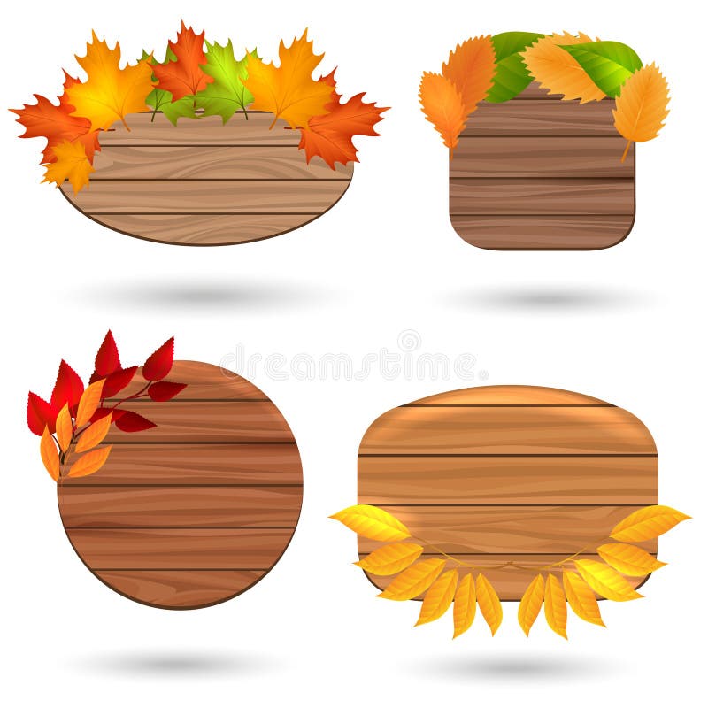 Autumn wood banners with colorful leaves