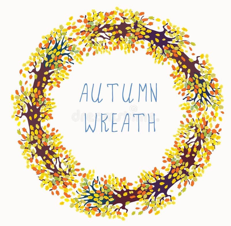 Autumn wreath frame with tree vector illustration