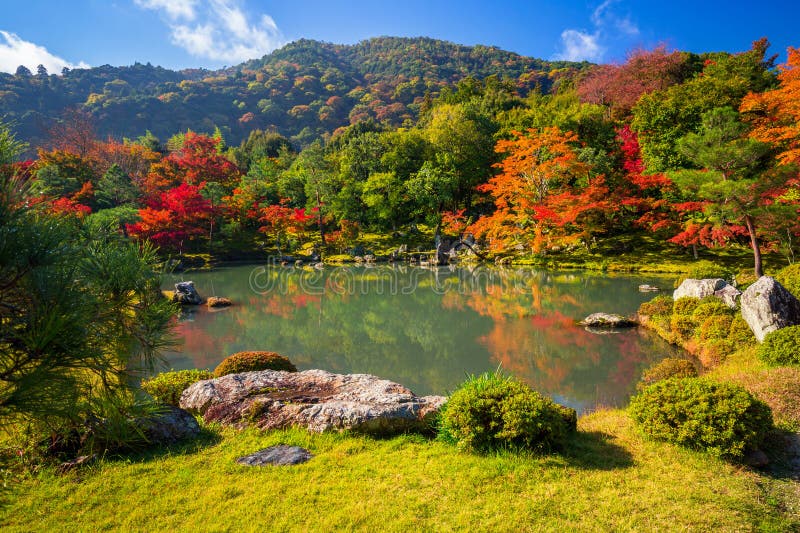 Autunno sul giardino da tempio, Giappone.