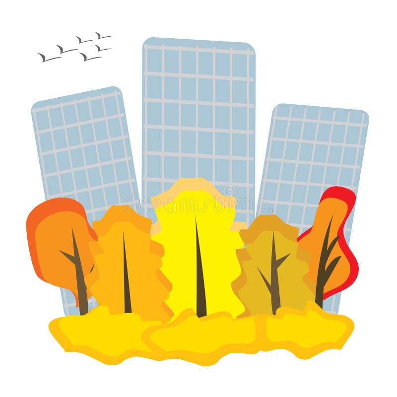 Autumnal illustration with sky-scrapers
