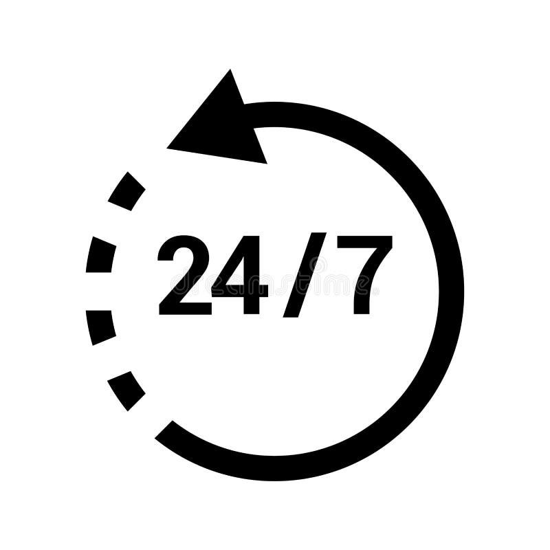 24 7 Availability Icon. Black Vector Design Stock Vector Illustration