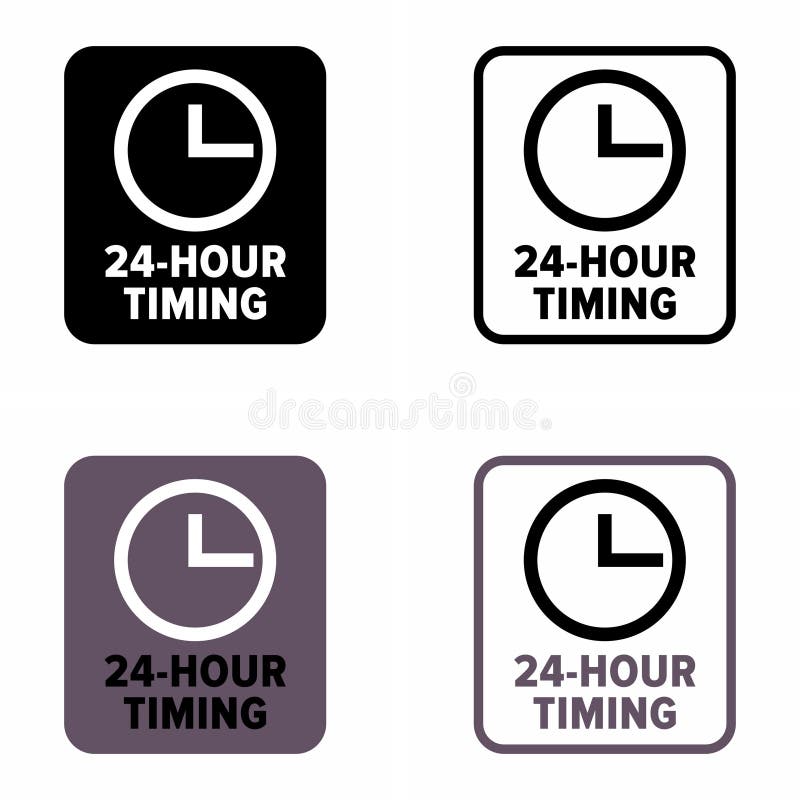 System of `24hour Timing` Clock Information Sign Stock Vector