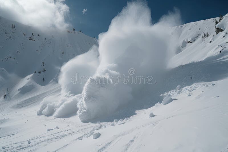 Avalanches in Slow Motion, with Billowing Clouds of Snow and Dust Stock