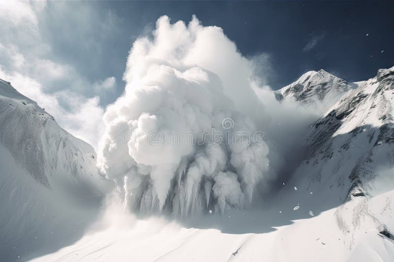 Avalanches in Slow Motion, with Billowing Clouds of Snow and Dust Stock