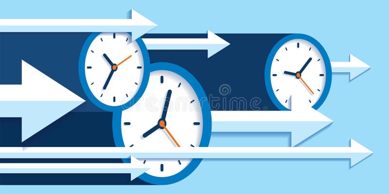 Time forward. Fast decision. 3D clock icon, right arrow, timer on a blue background. Time management. Lots of pointers. Business vector illustration for your presentation. Time forward. Fast decision. 3D clock icon, right arrow, timer on a blue background. Time management. Lots of pointers. Business vector illustration for your presentation