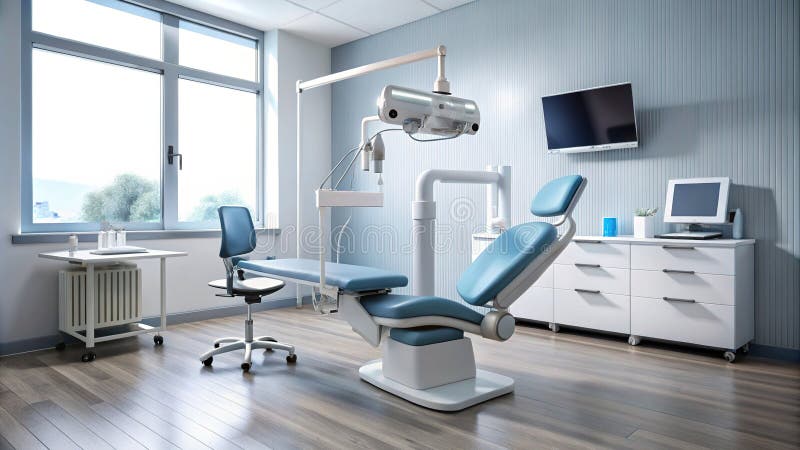 Avancerad dentalbildsvit digital röntgenpatientstol och omfattande diagnosverktyg för modern oral hälsovård stock illustrationer
