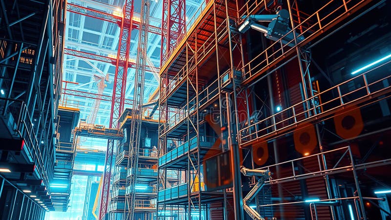 Avancerad konstruktion ett futuristiskt cityscape med hjälpteknik och laserprecision royaltyfri illustrationer