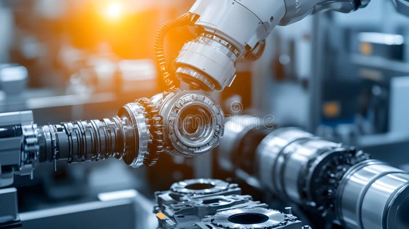 Avancerade maskiner för montering av robotar i industrimiljöer royaltyfria foton