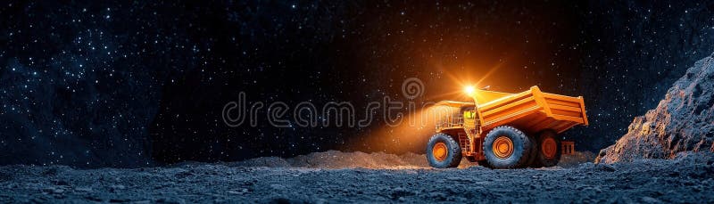 Avancerat konstruktionsfordon som arbetar på Lunar Surface under Starry Sky på natten stock illustrationer