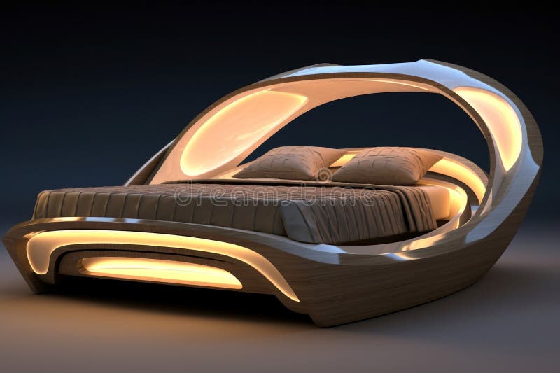 Avant-garde Futuristic looking bed. Generate Ai royalty free stock image