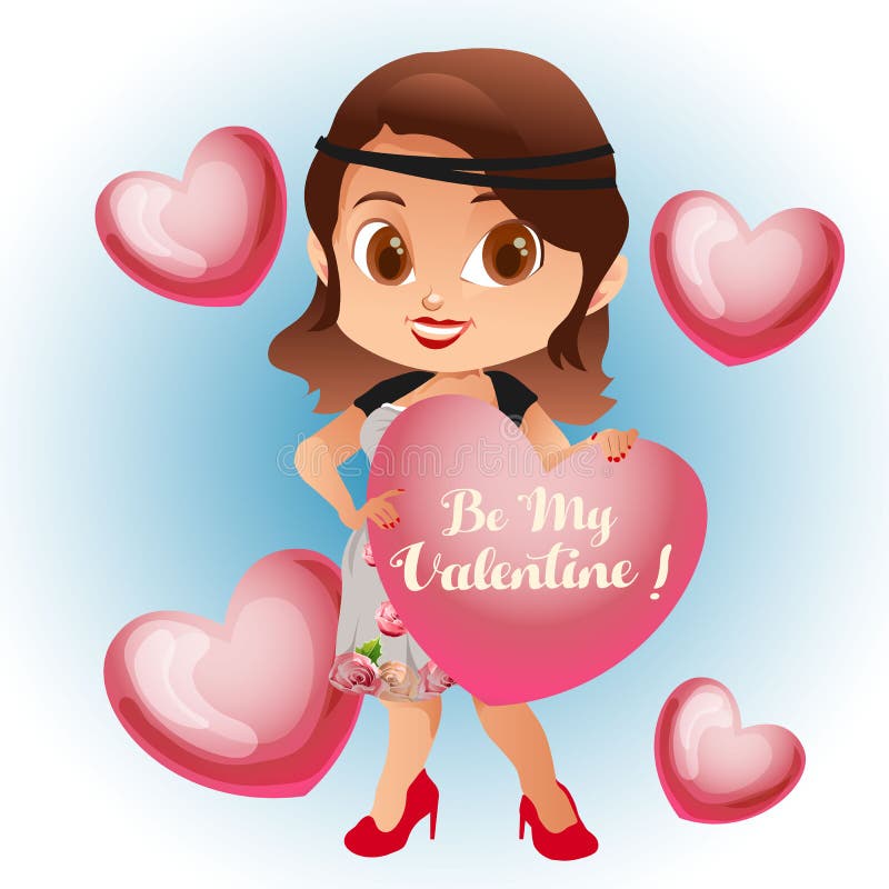 Happy girl avatar thinking of hearts valentine day
