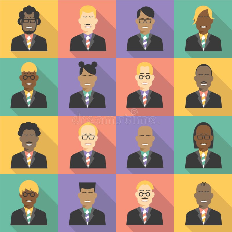 Avatar commerciële die teampictogrammen in vlakke stijl worden geplaatst royalty-vrije illustratie Avatar commerciële die teampictogrammen in vlakke stijl worden geplaatst royalty-vrije illustratie