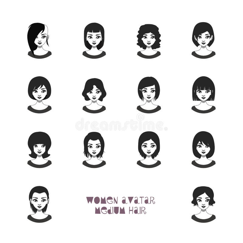 Avatar delle donne con le acconciature medie illustrazione di stock Avatar delle donne con le acconciature medie illustrazione di stock
