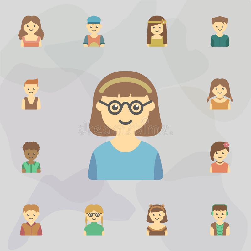 Avatar of Girl with Glasses Colored Icon. Universal Set of Kids Avatars for Website  Design and Development, App Development Stock Illustration - Illustration  of black, collection: 161626564