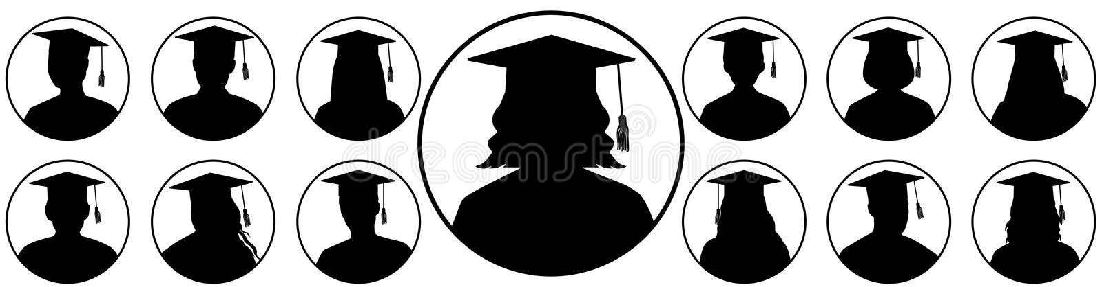 Avatar of graduate student, portraits of anonymous people, Set of silhouettes. Vector illustration royalty free illustration Avatar of graduate student, portraits of anonymous people, Set of silhouettes. Vector illustration royalty free illustration