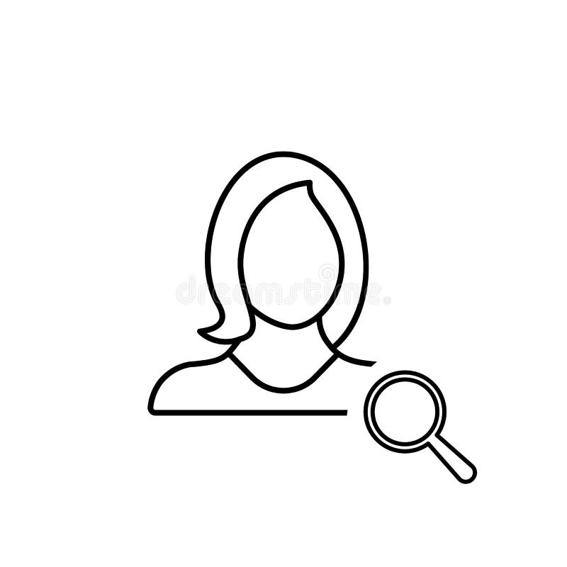 Avatar, hallazgo, vidrio, búsqueda, usuario, visión, icono de la mujer stock de ilustración