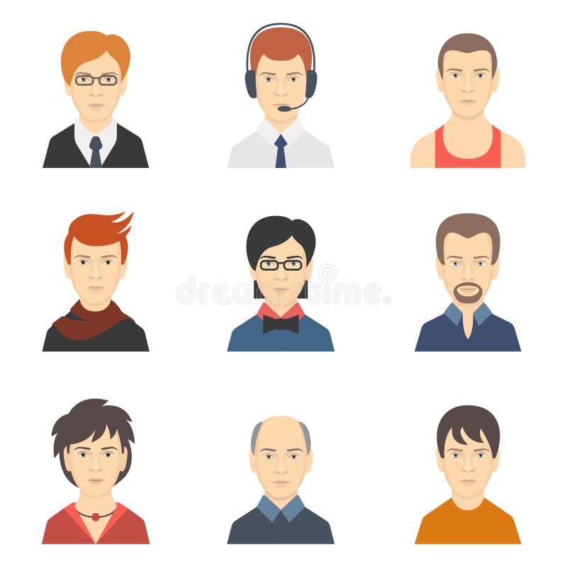 Sociální sítě podnikání soukromé muže uživatelé profil avatar oblékání, účes ikony nastavit izolované ploché vektorové ilustrace.