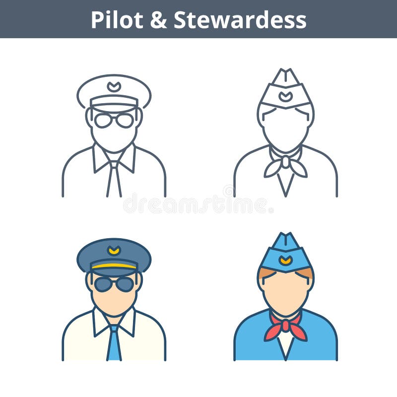 Avatar linear de los empleos fijado: piloto, azafata Esquema fino i libre illustration Avatar linear de los empleos fijado: piloto, azafata Esquema fino i libre illustration