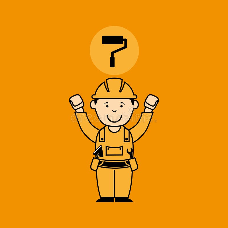 Avatar man construction worker with roller paint icon royalty free illustration