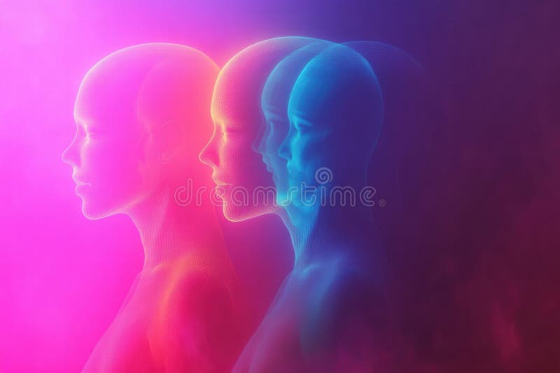 Avatares abstractos sin rostro con colores vivos que crean un espacio moderno para tu texto e ideas. imagen de archivo