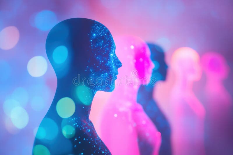 Avatares abstractos sin rostro con una iluminación colorida que crean un espacio único para el texto y el diseño. generativo fotos de archivo