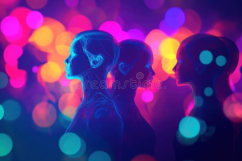 Avatares abstractos sin rostro en colores vibrantes con espacio de copia para el diseño y colocación de texto. ai generativo imagen de archivo libre de regalías